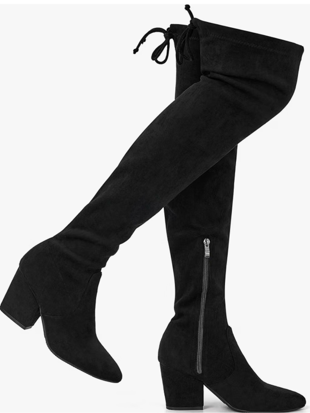 Unk Black Suede-Look Over-the-Knee Block Heel Boots with Back Tie